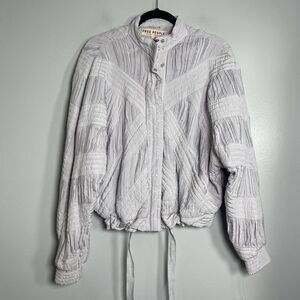 FREE PEOPLE Nico Bomber Jacket Size Small Light Gray NEW Bohemian Ruched Casual